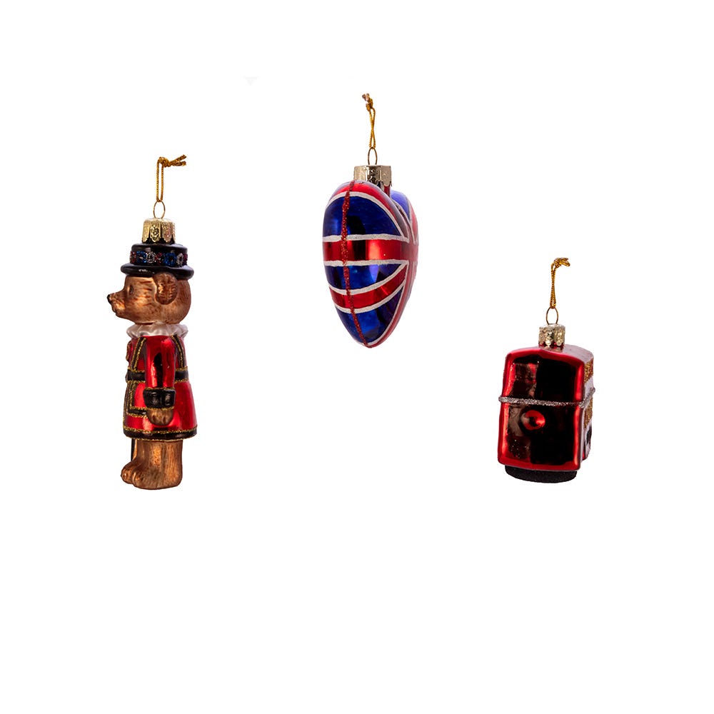 Kurt Adler 4.5-Inch Britain Inspired Glass Ornaments, Set of 3